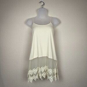 VTG‎ Y2K Winter Lennon Cream Slip Dress Lace Handkerchief Hem Boho Babydoll Sz L